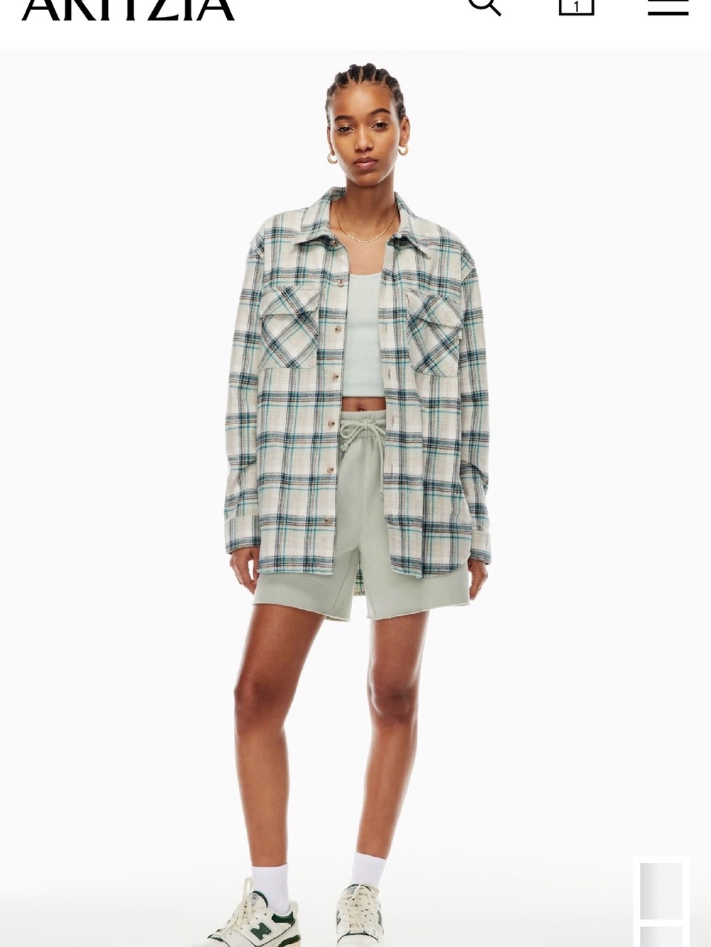 TNA Cream Plaid Button-Up with Teal & Gray Stripes